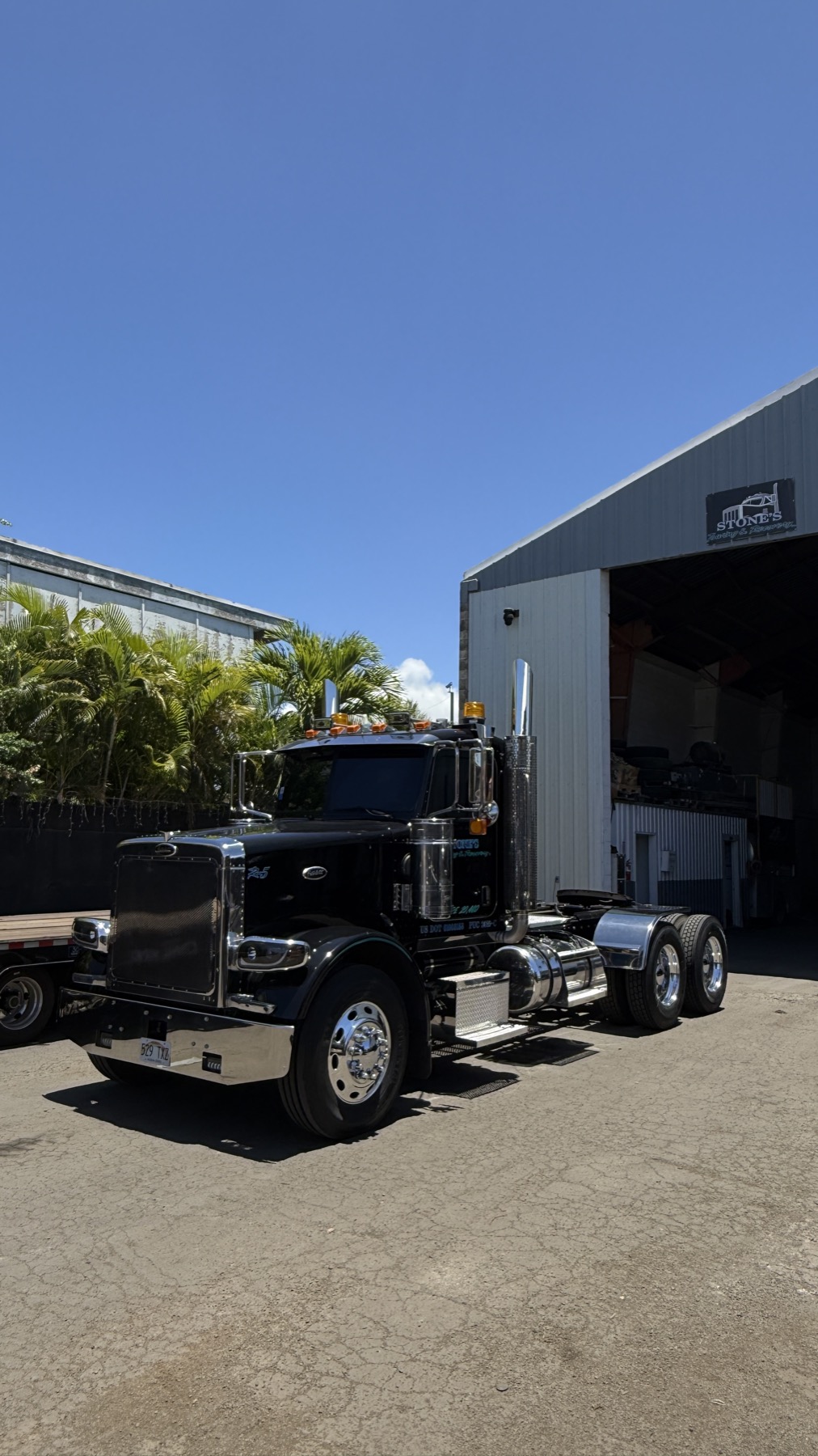 Stone's truck parked at the company yard